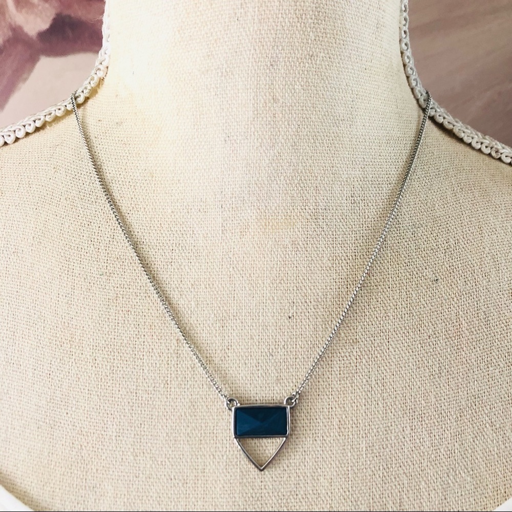 Faceted blue resin stone pendant on chain necklace